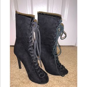 Black open toe booties size 6